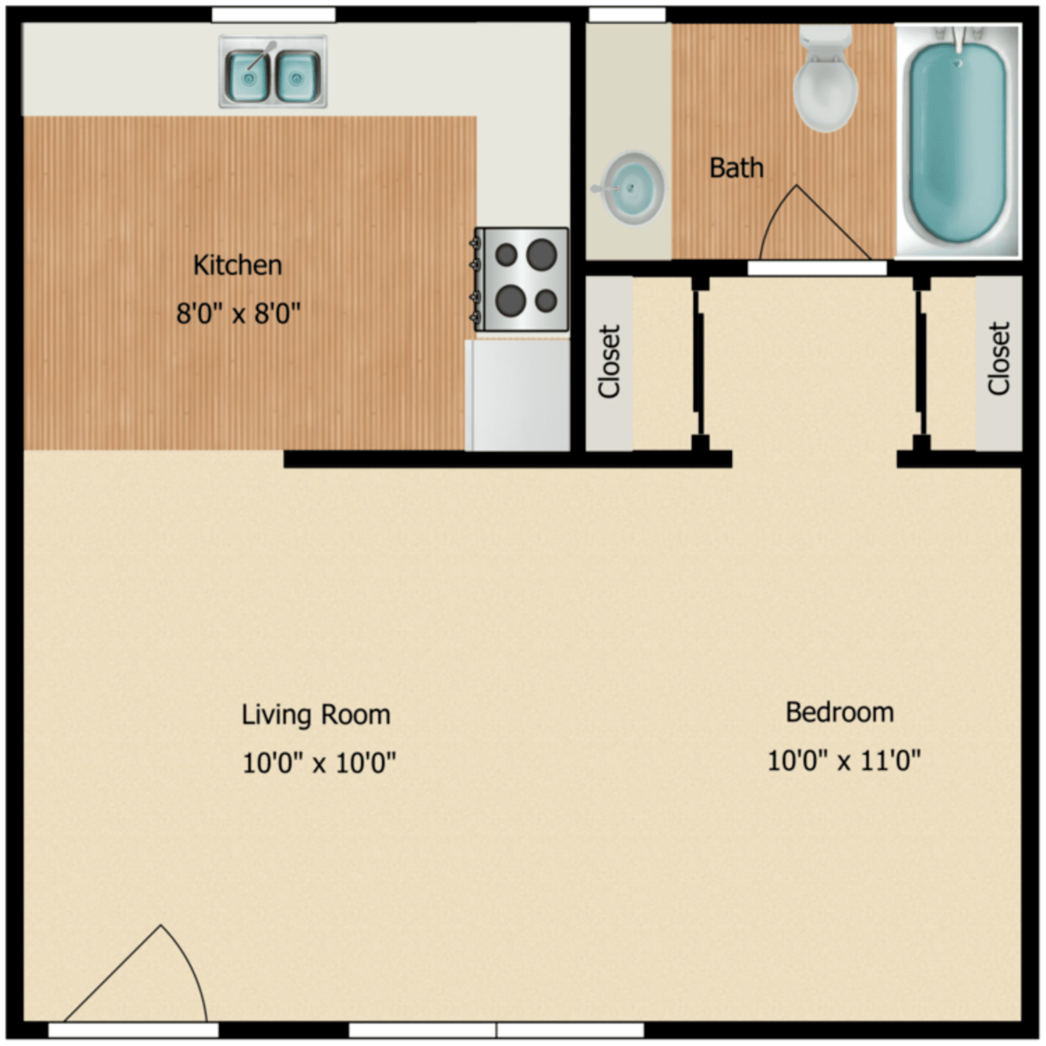 Studio, a studio 1 bathroom floor plan.