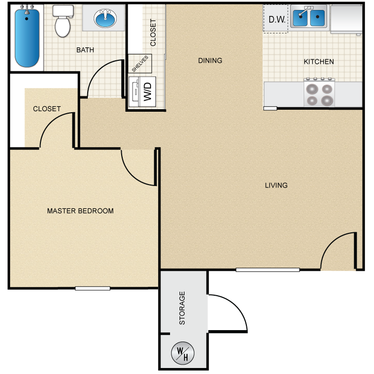 Floor plan image of 1 Bed 1 Bath