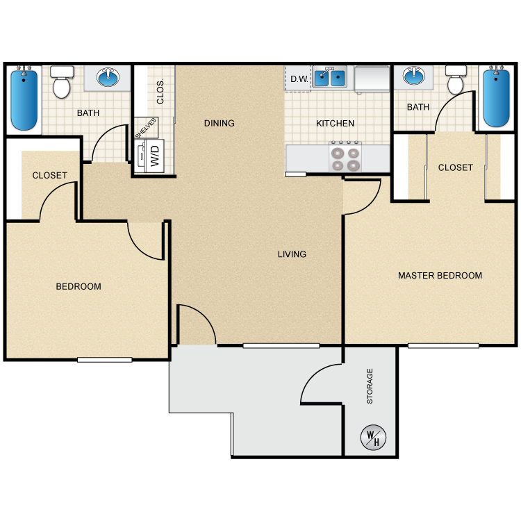 Floor plan image of 2 Bed 2 Bath