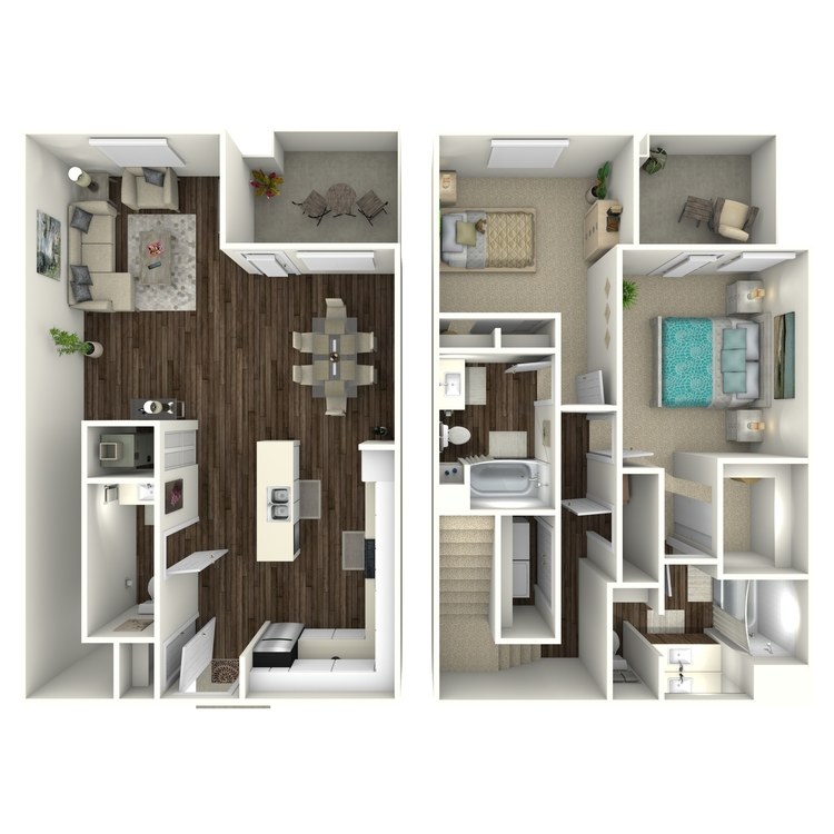 Linen, a 2 bedroom 2.5 bathroom floor plan.