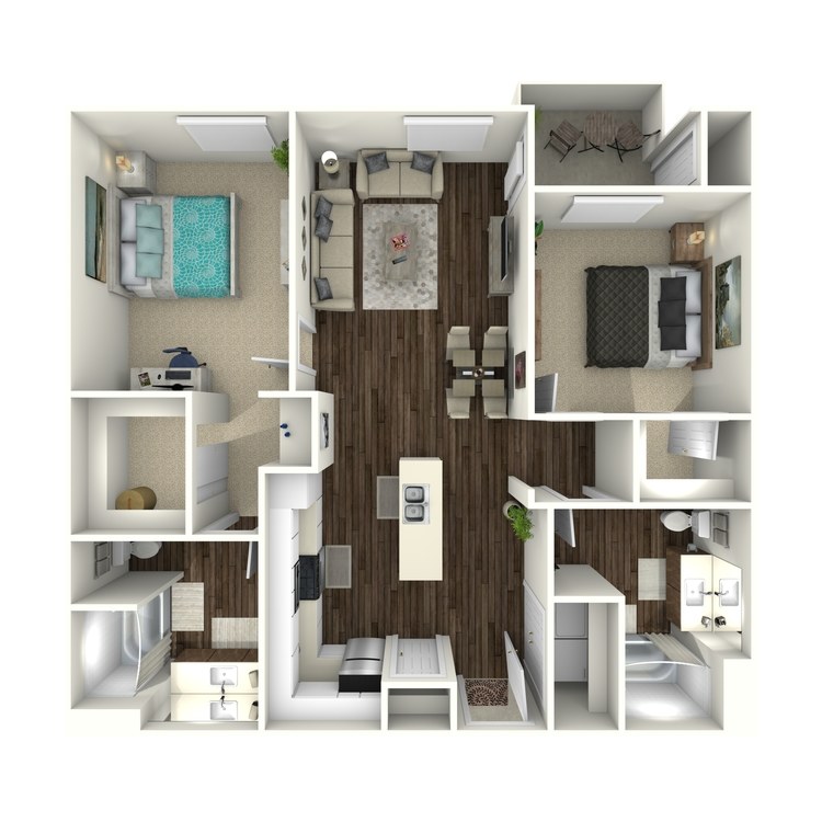 Kraft, a 2 bedroom 2 bathroom floor plan.