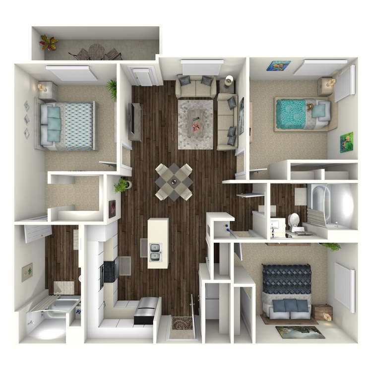 Canvas, a 3 bedroom 2 bathroom floor plan.