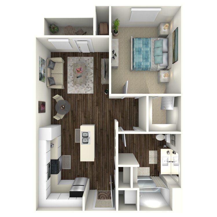 Parchment, a 1 bedroom 1 bathroom floor plan.
