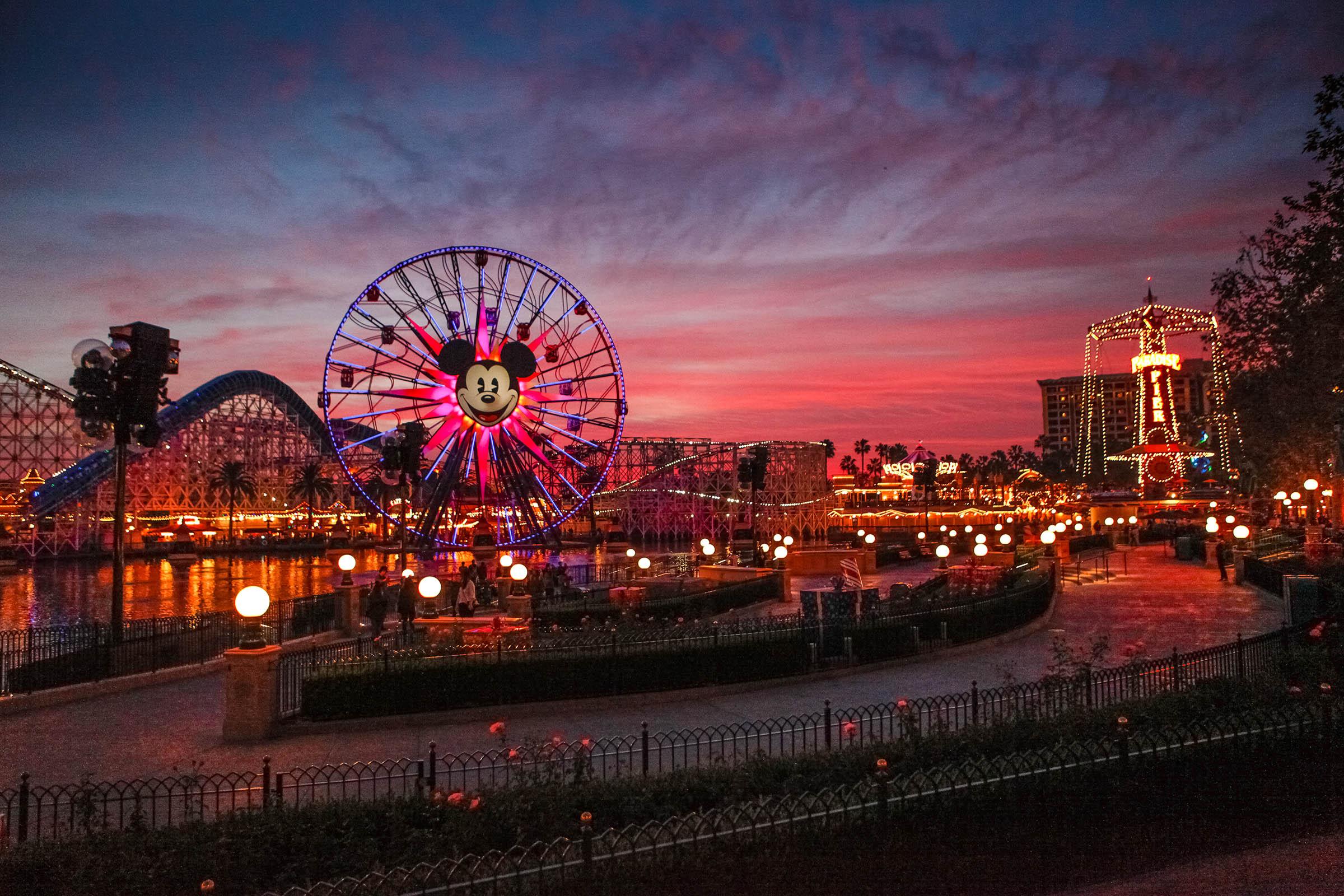 a sunset over a city