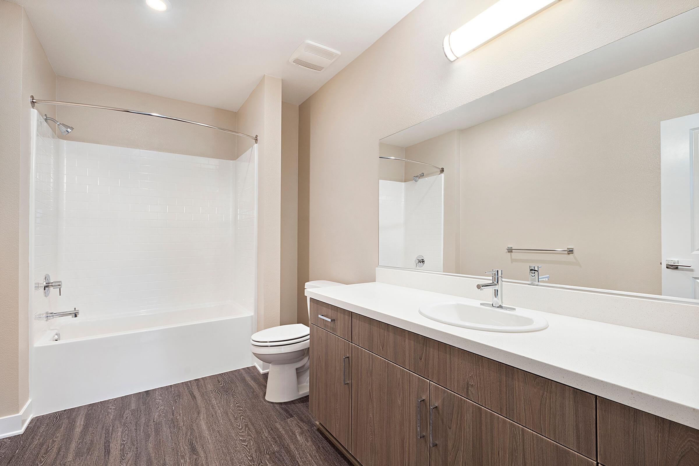 Bathroom with wooden cabinets