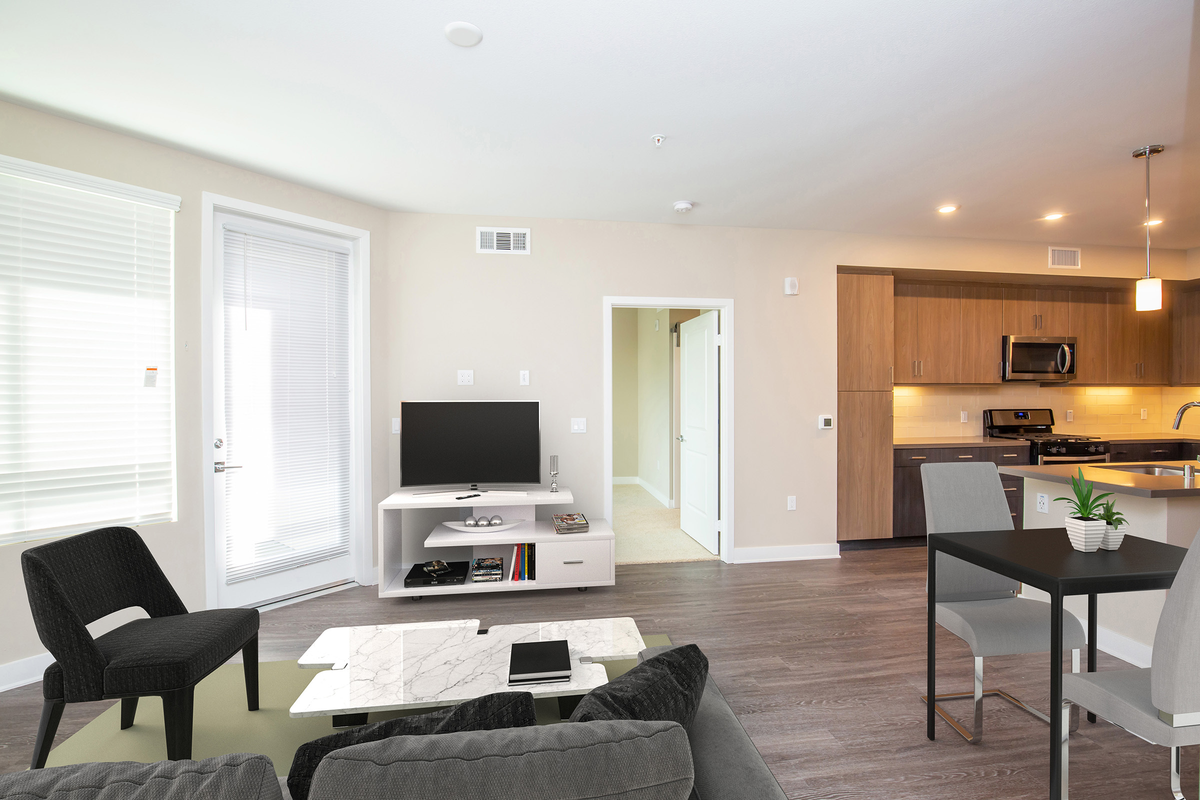 Living room filled with furniture