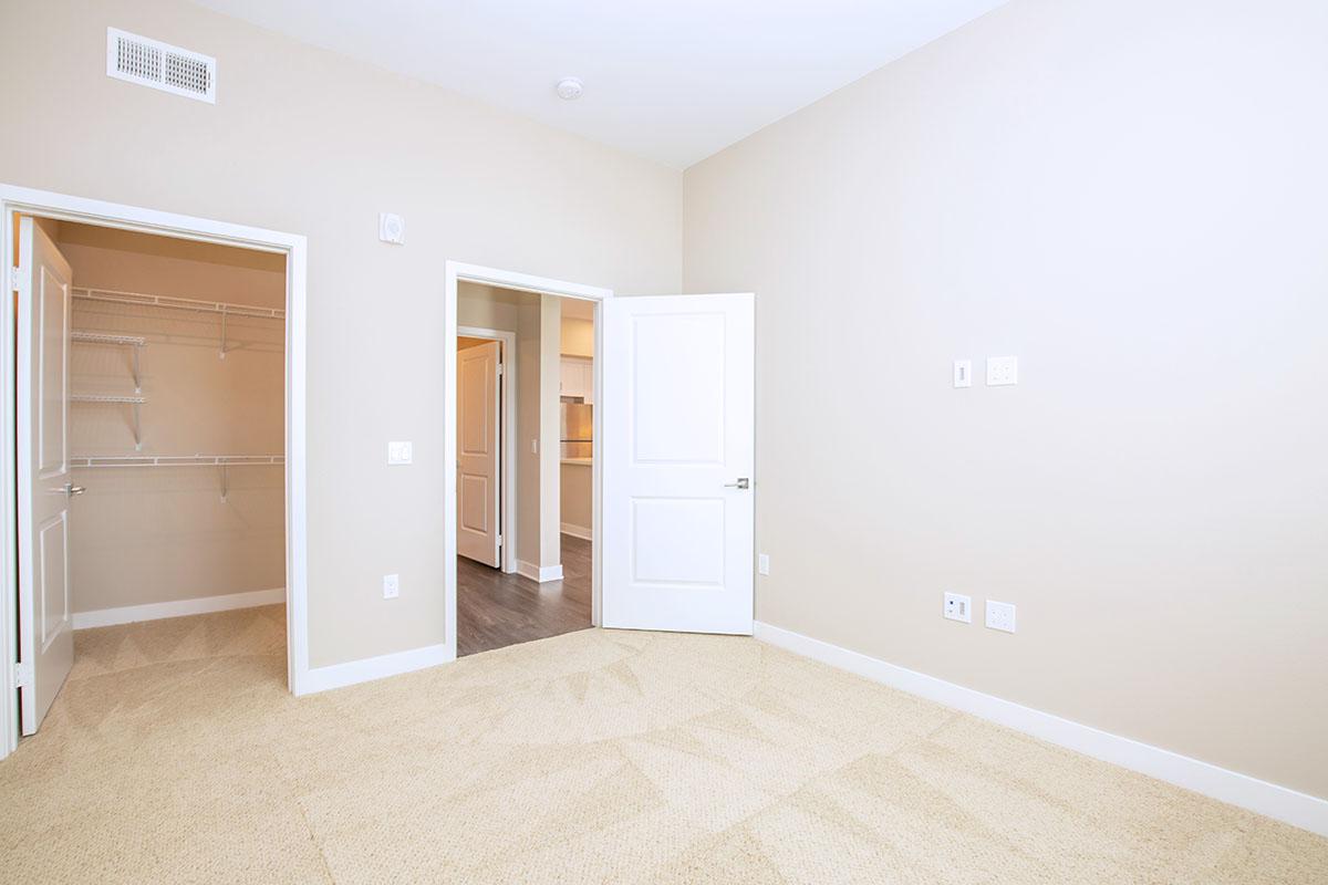 Unfurnished bedroom with open closet door