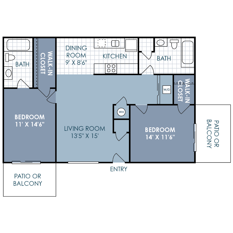 2 Bedroom 2 Bathroom B floor plan