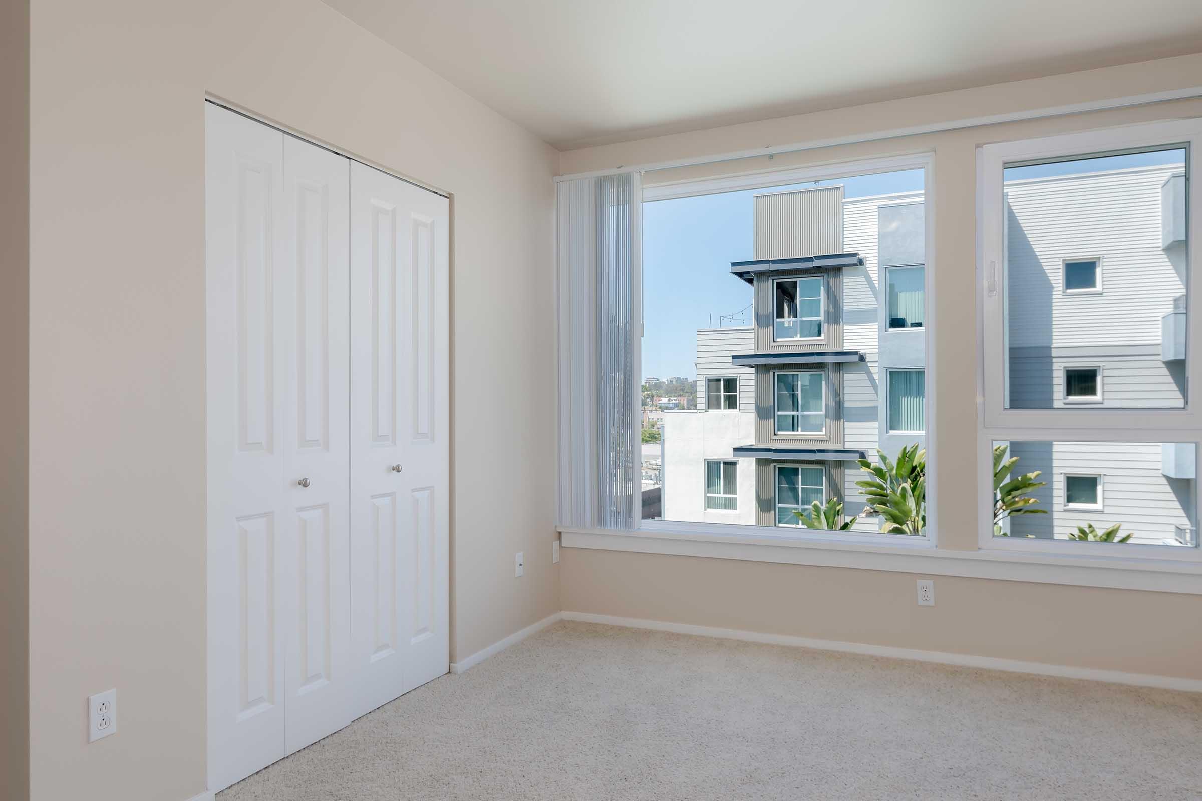 a room with a large window