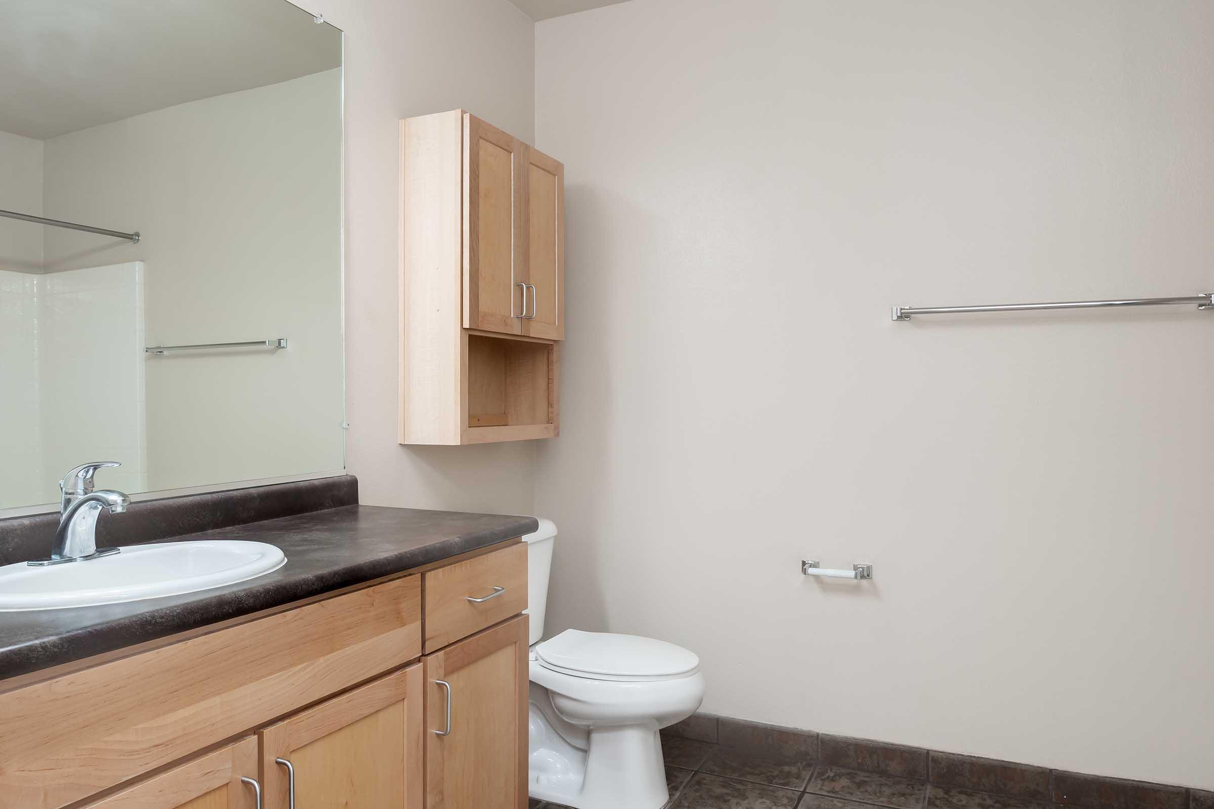 a bathroom vanity with mirror