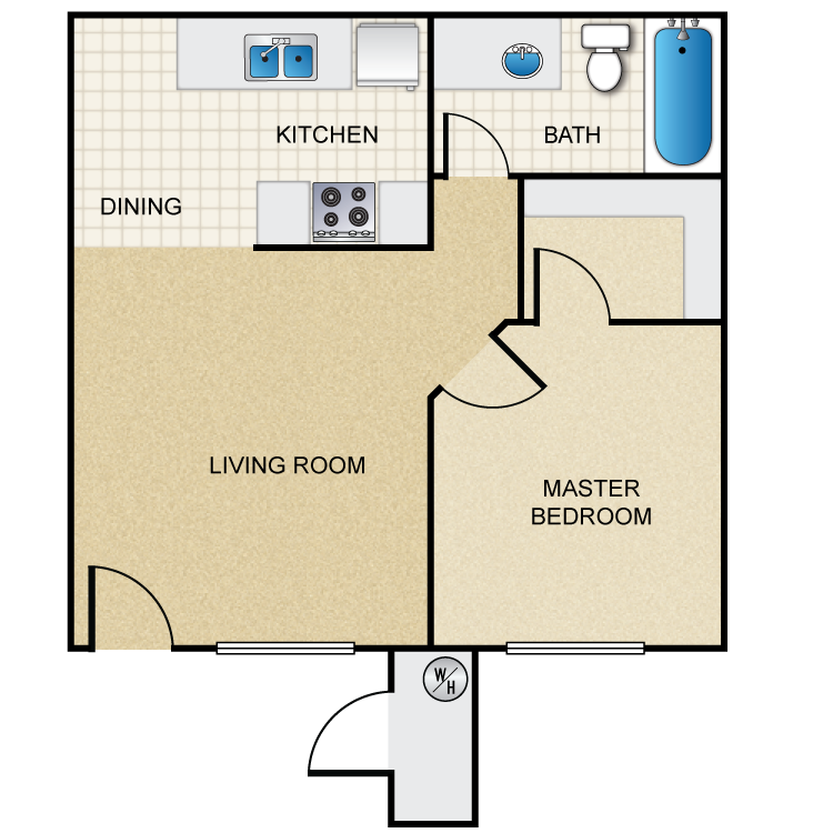 Floor plan image of 1 Bed 1 Bath Deluxe