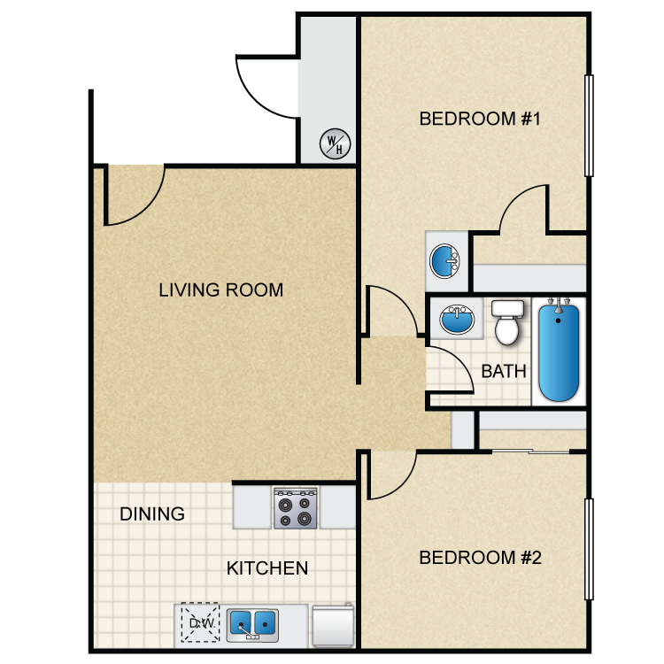 Floor plan image of 2 Bed 1.25 Bath