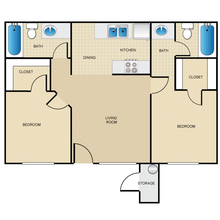 Floor plan image of 2 Bed 2 Bath
