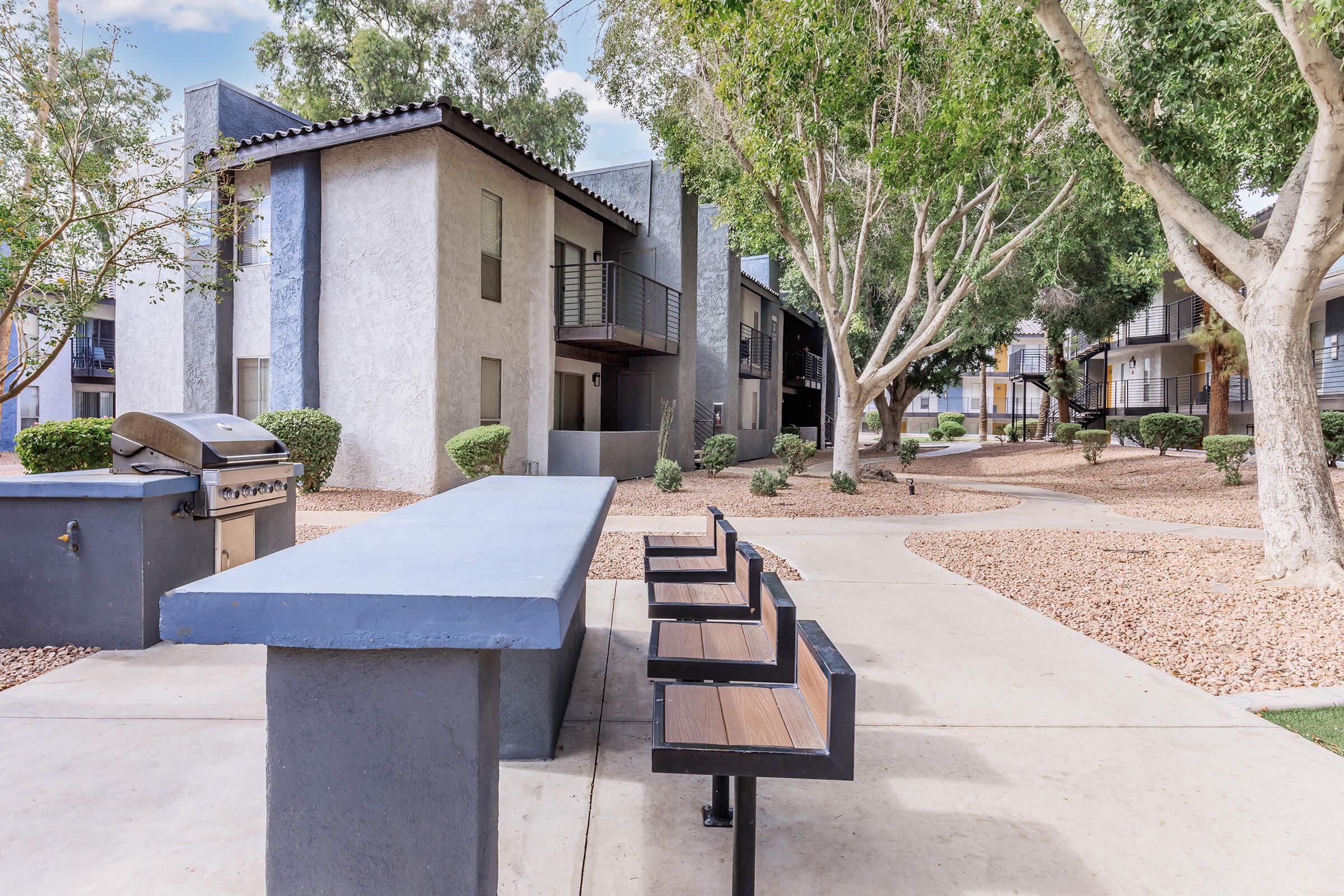 a bench in front of a house