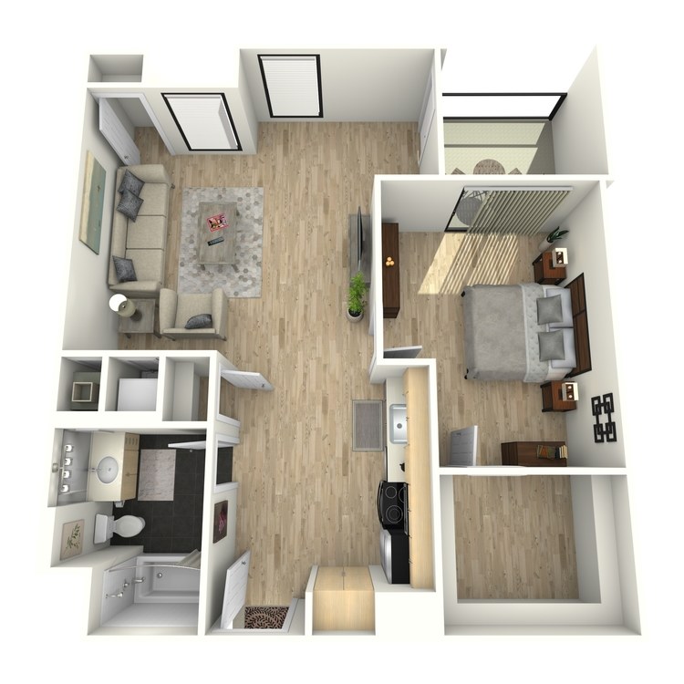 Plan 18, a 1 bedroom 1 bathroom floor plan.