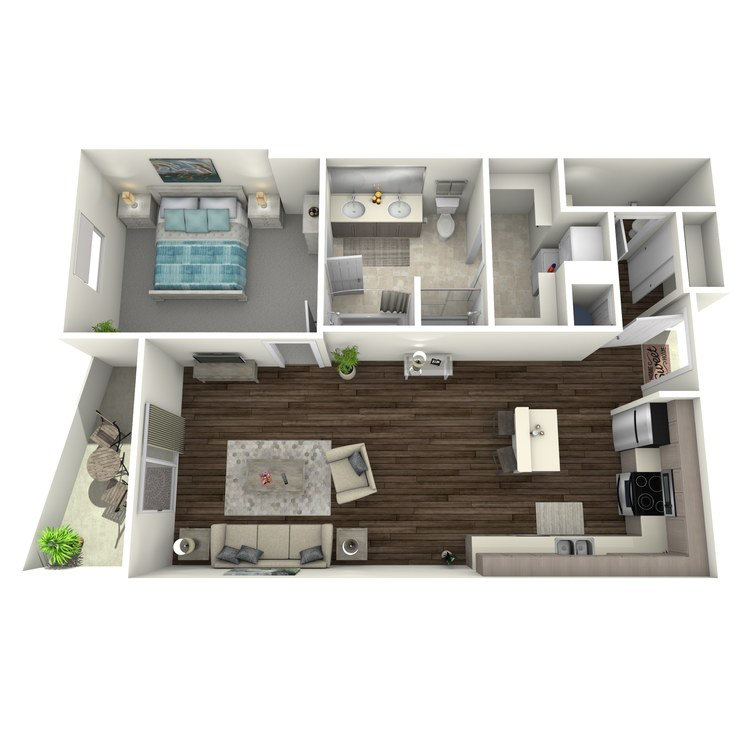Floor plan image of 1 Bed 1.5 Bath D