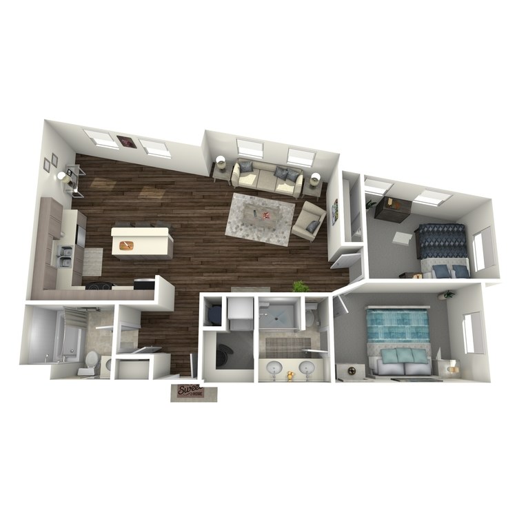 Floor plan image of 2 Bed 1.75 Bath A