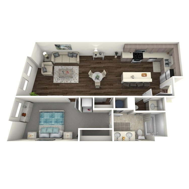 Floor plan image of 1 Bed 1.5 Bath E