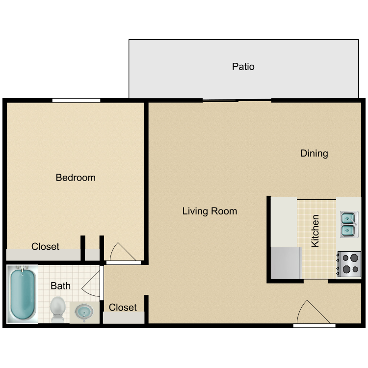Floor plan image of 1 Bed 1 Bath