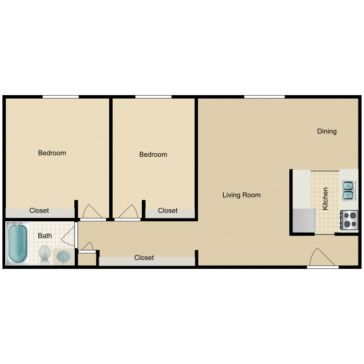 Floor plan image of 2 Bed 1 Bath A