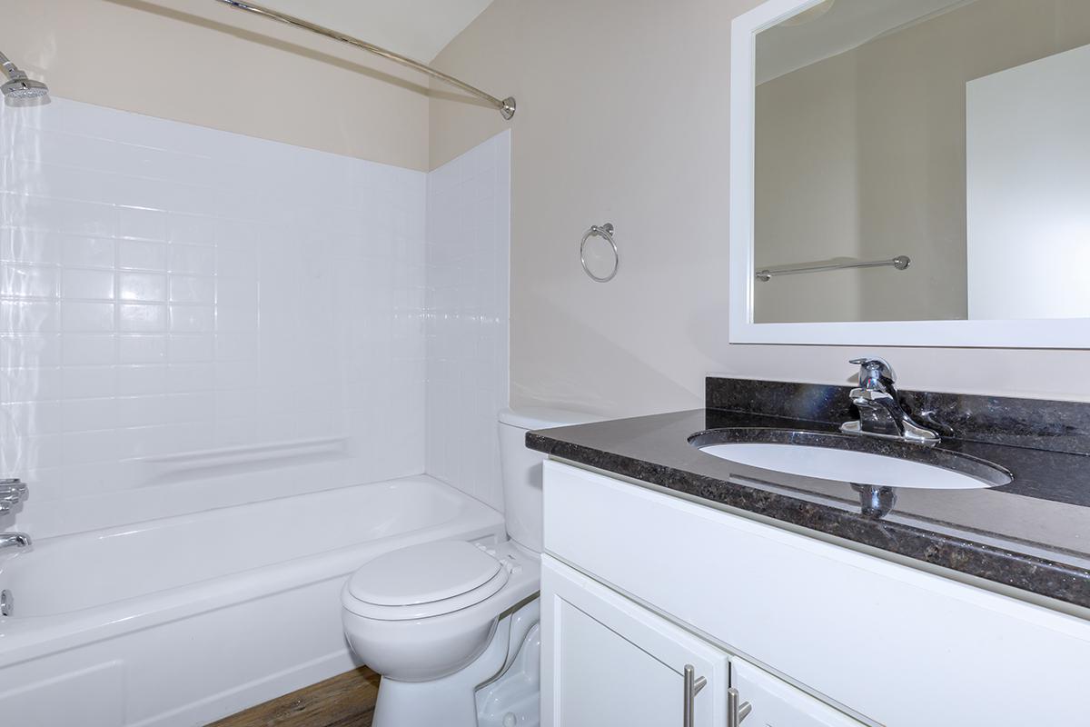 a room with a sink and a mirror