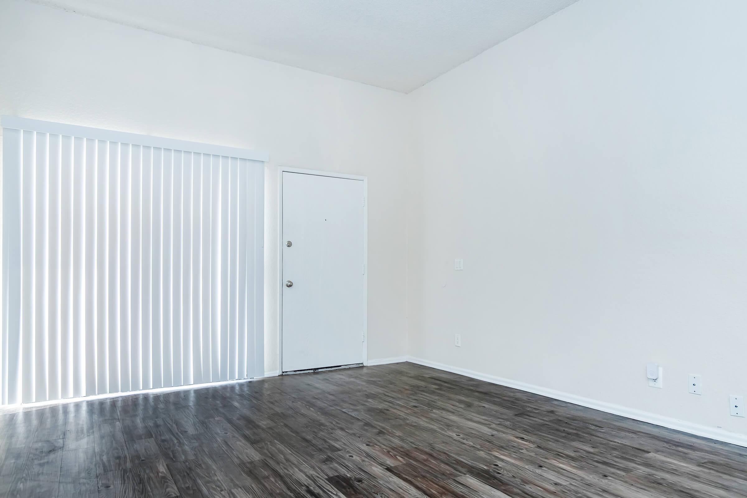 living room with white window shades