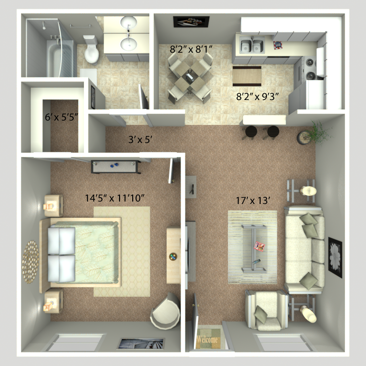 Floor plan image of 1 Bedroom 1 Bath