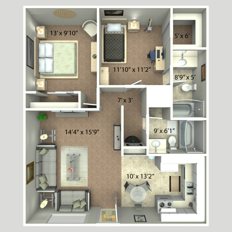 Floor plan image of 2 Bedroom 2 Bath