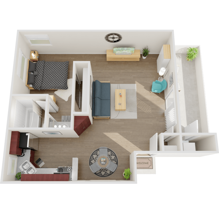Plan A, a 1 bedroom 1 bathroom floor plan.