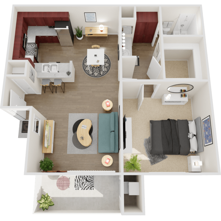 Plan B, a 1 bedroom 1 bathroom floor plan.