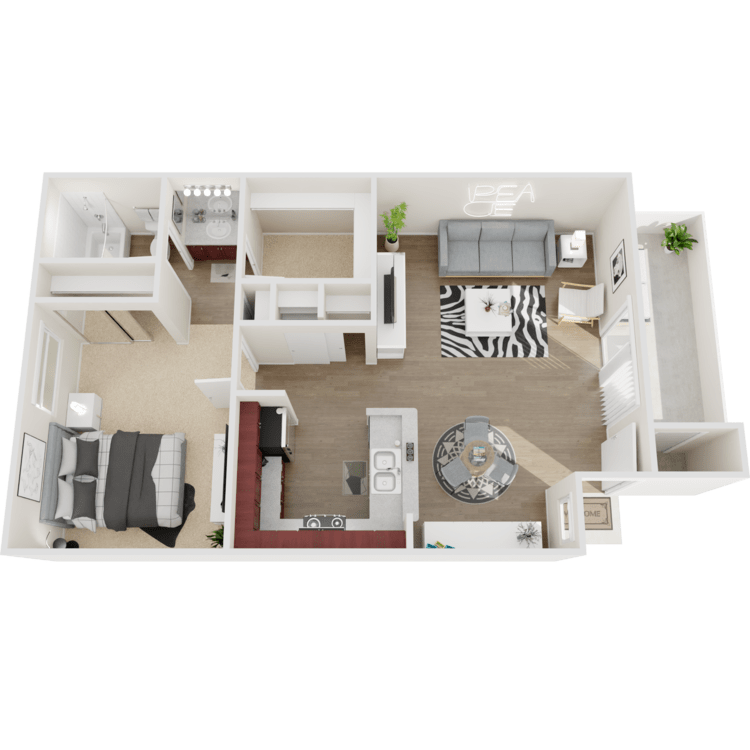 Plan C, a 1 bedroom 1 bathroom floor plan.