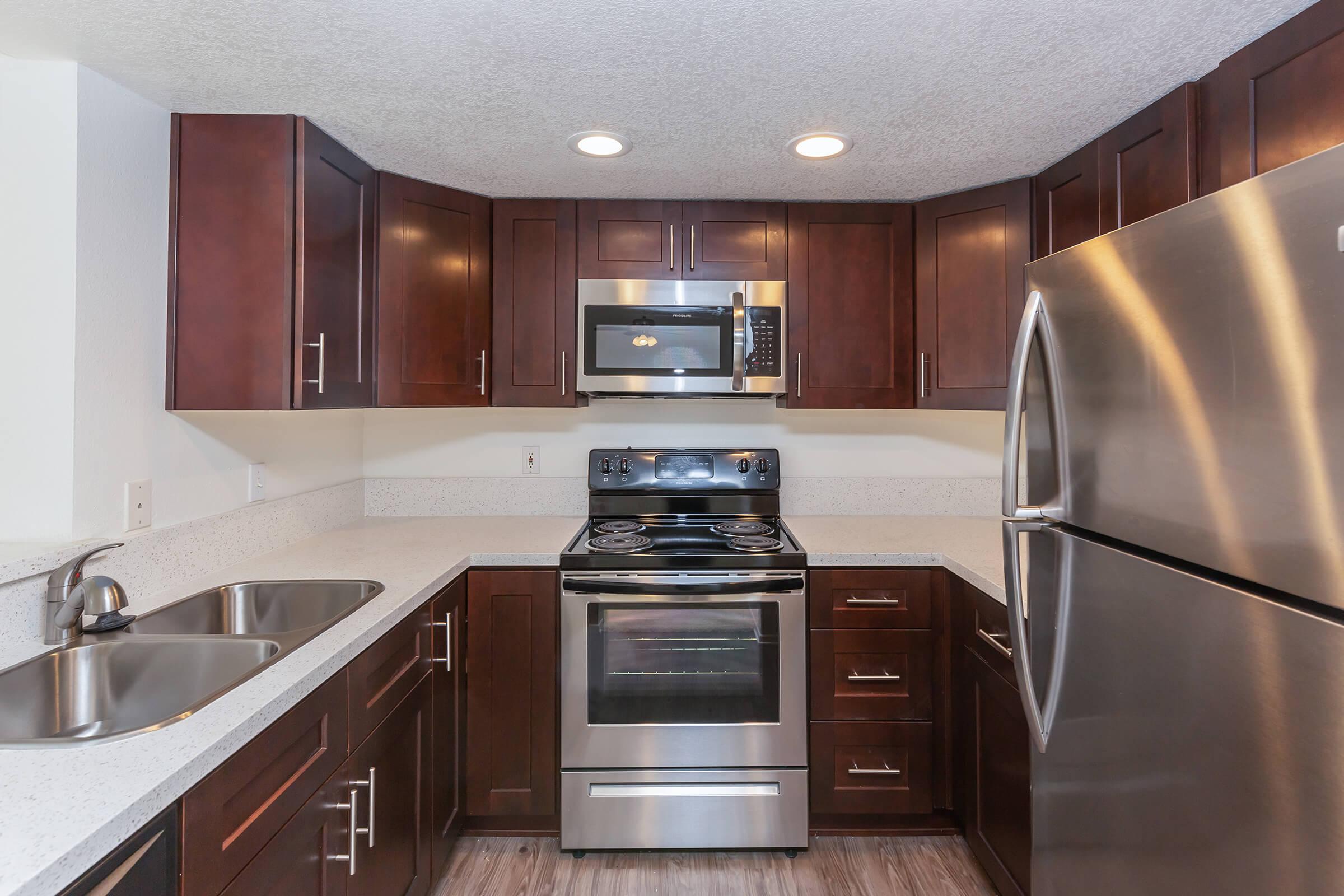 A kitchen with stainless steel appliances