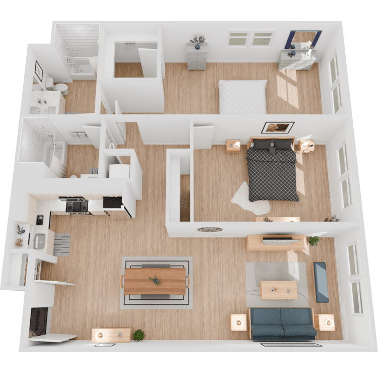 Plan 10, a 2 bedroom 2 bathroom floor plan.