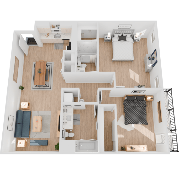 Plan 12, a 2 bedroom 2 bathroom floor plan.