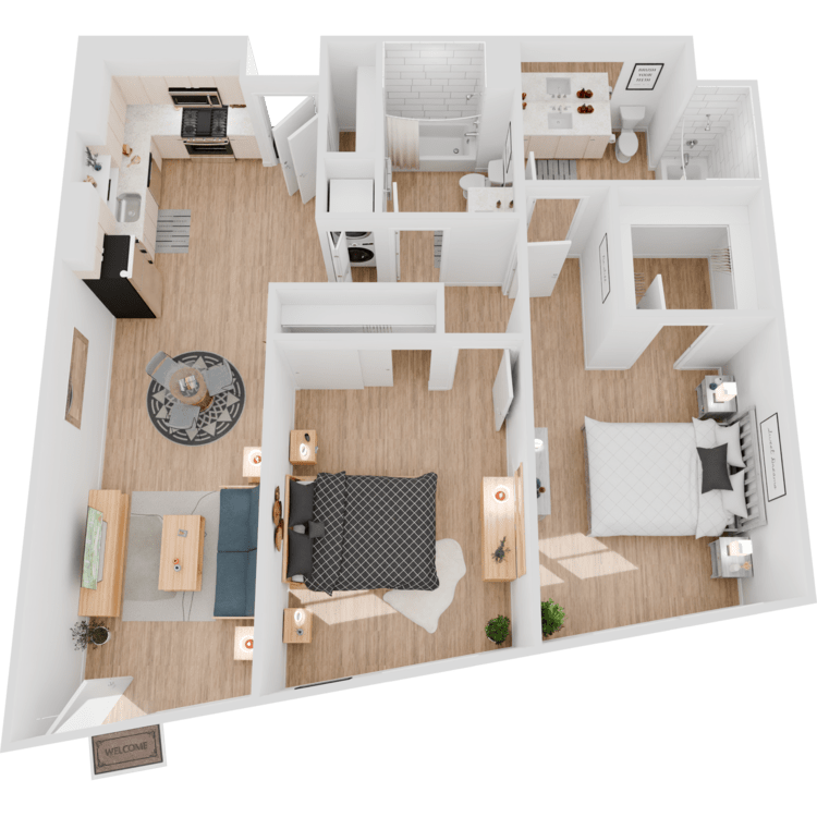 Plan 13, a 2 bedroom 2 bathroom floor plan.