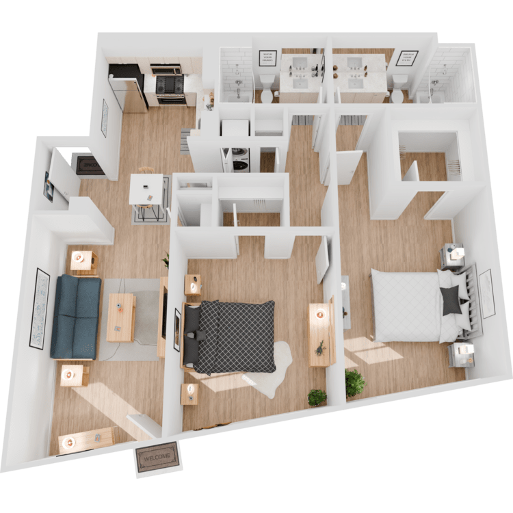 Plan 14, a 2 bedroom 2 bathroom floor plan.