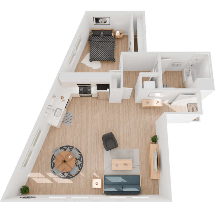 Plan 1, a 1 bedroom 1 bathroom floor plan.