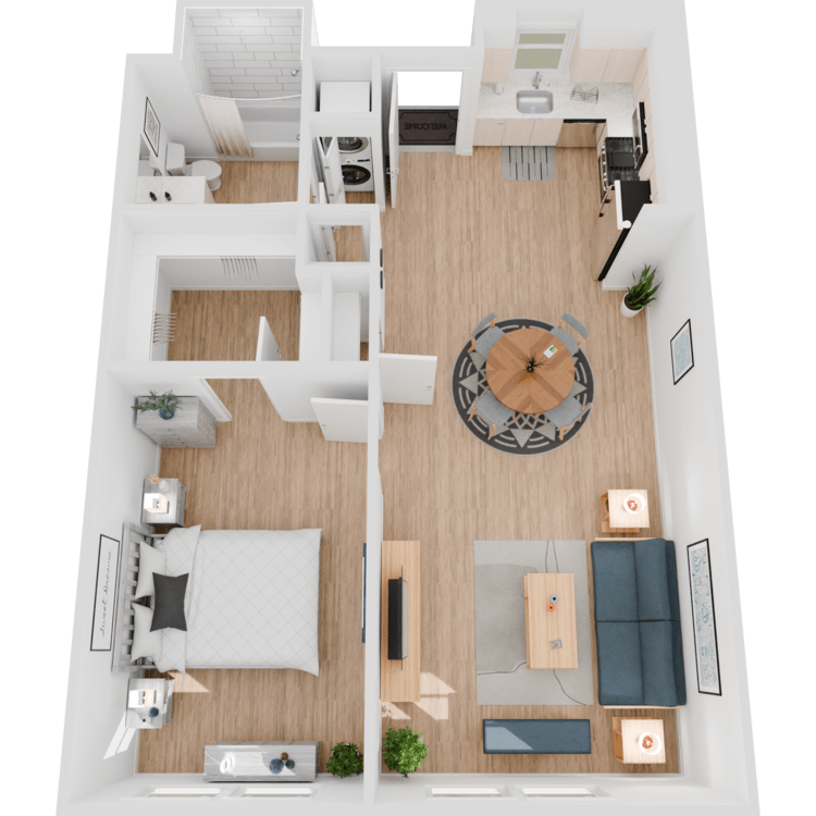 Plan 2, a 1 bedroom 1 bathroom floor plan.