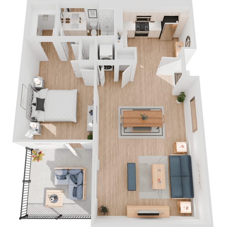 Plan 4, a 1 bedroom 1 bathroom floor plan.