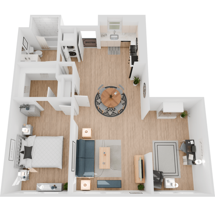 Plan 5, a 1 bedroom 1 bathroom floor plan.