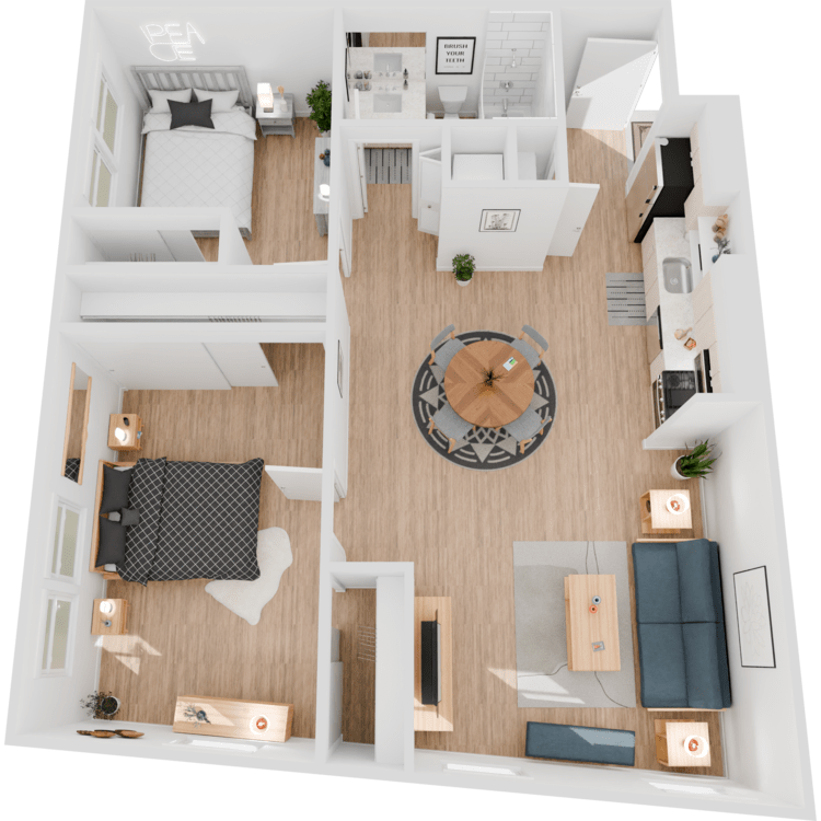 Plan 6, a 2 bedroom 1 bathroom floor plan.