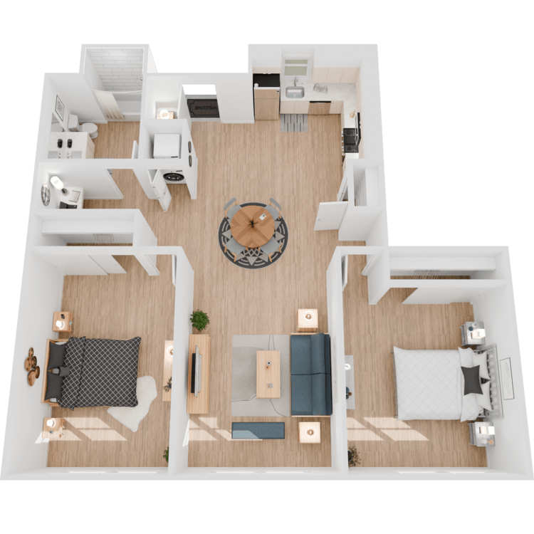 Plan 7, a 2 bedroom 1 bathroom floor plan.