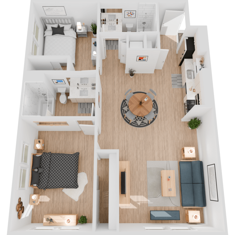 Plan 8, a 2 bedroom 2 bathroom floor plan.