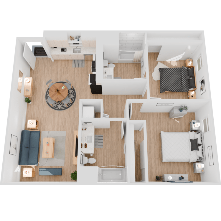 Plan 9, a 2 bedroom 2 bathroom floor plan.