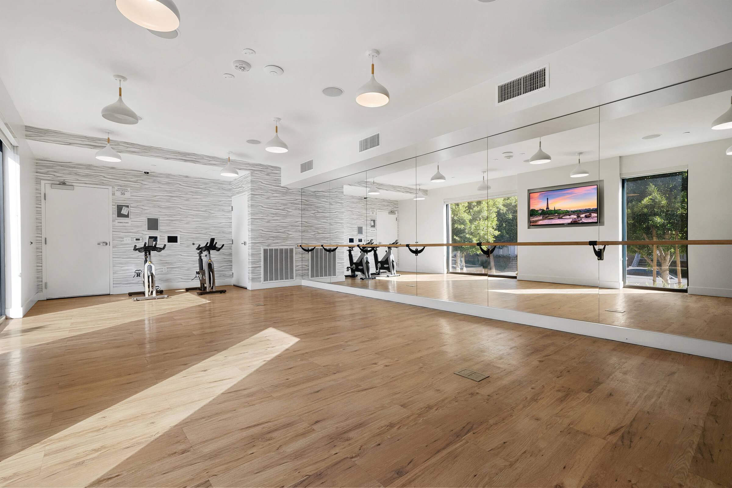 Get your blood pumping in our yoga and spin studio