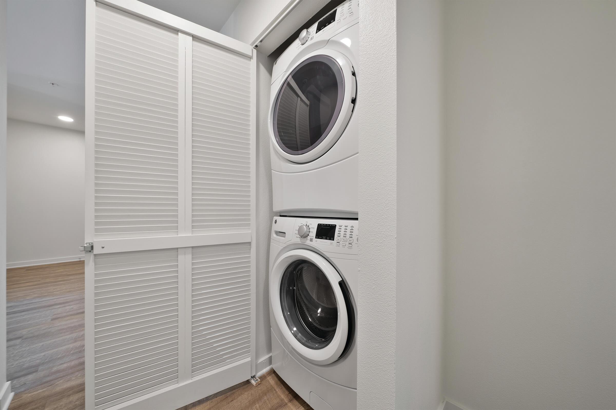 Laundry won't be a worry with our full-size front-loading washer and dryer