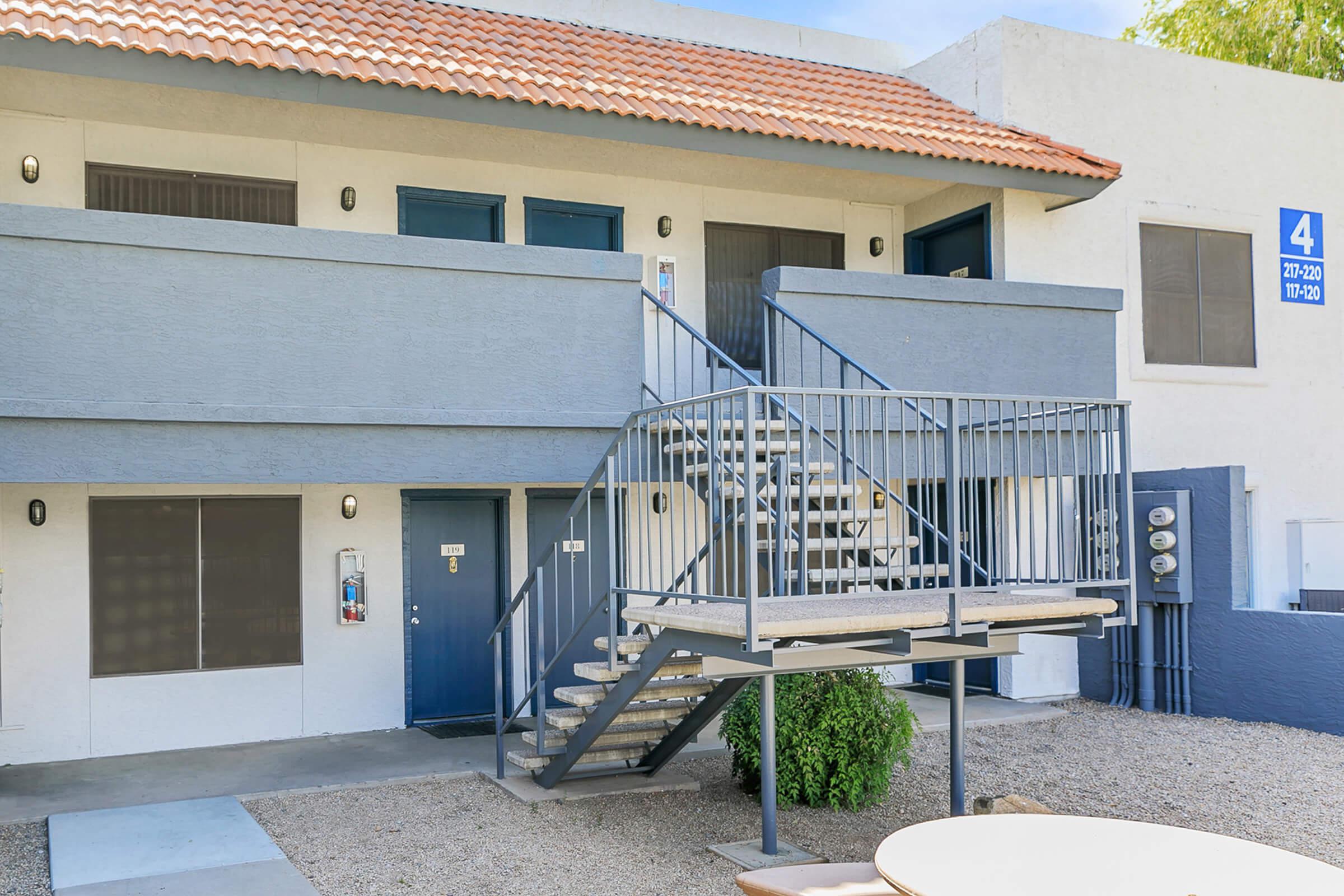 The stairs leading to the apartments at Rise Trailside.