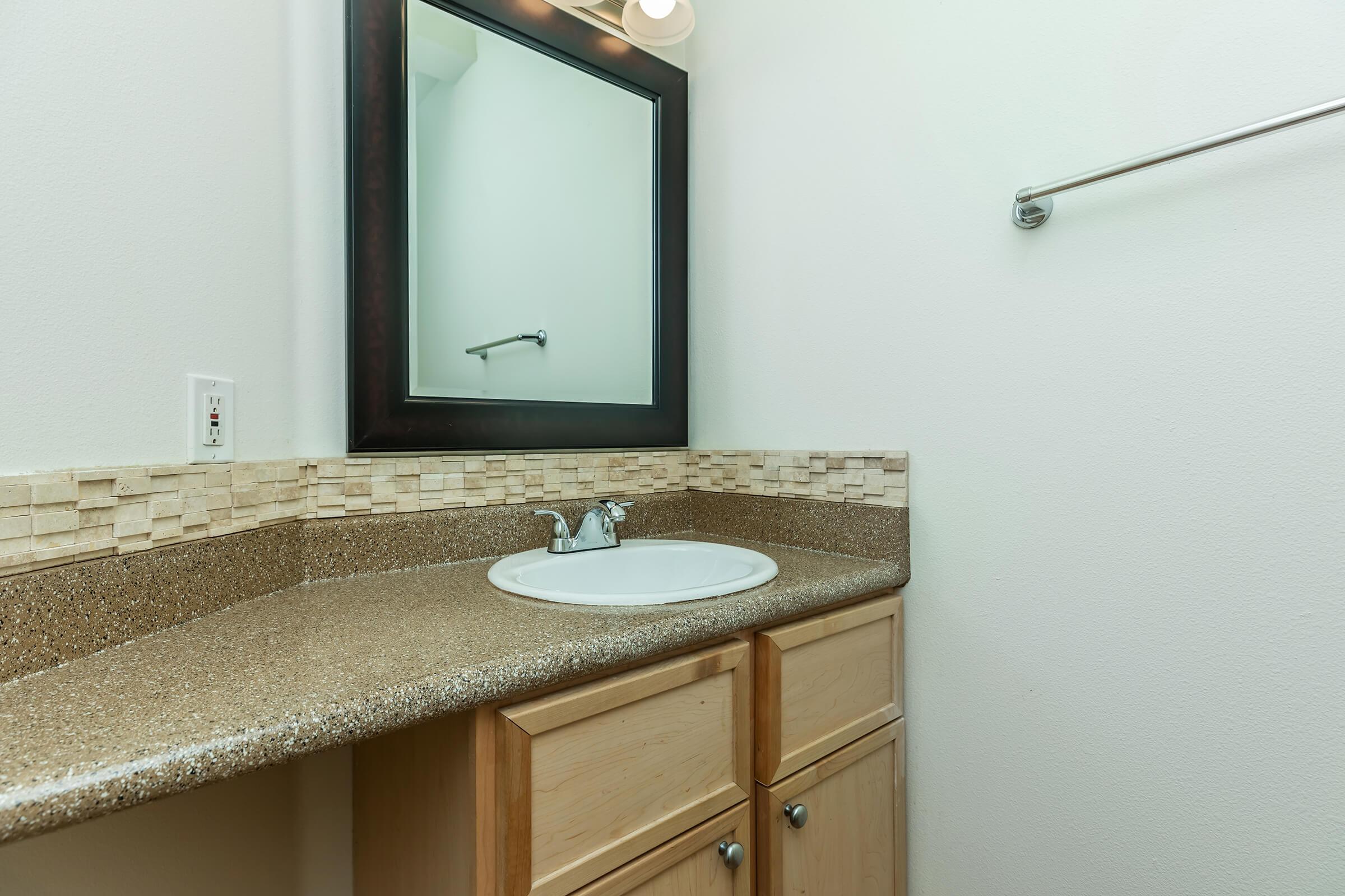 a double sink and large mirror