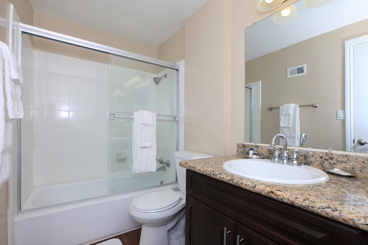 a double sink and large mirror
