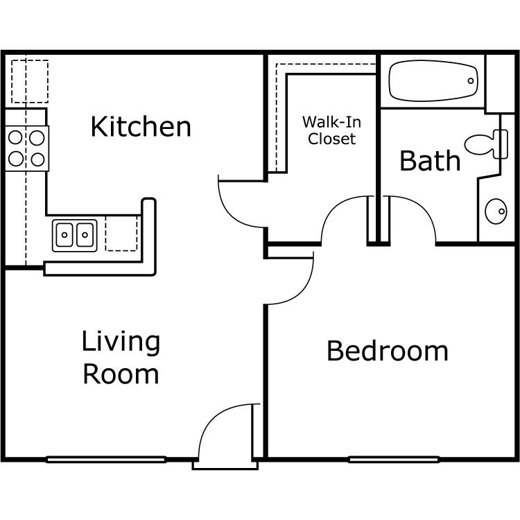 Plan 1, a 1 bedroom 1 bathroom floor plan.